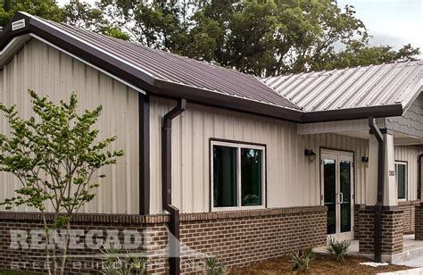 metal building brick house|homes with brown metal roofs.